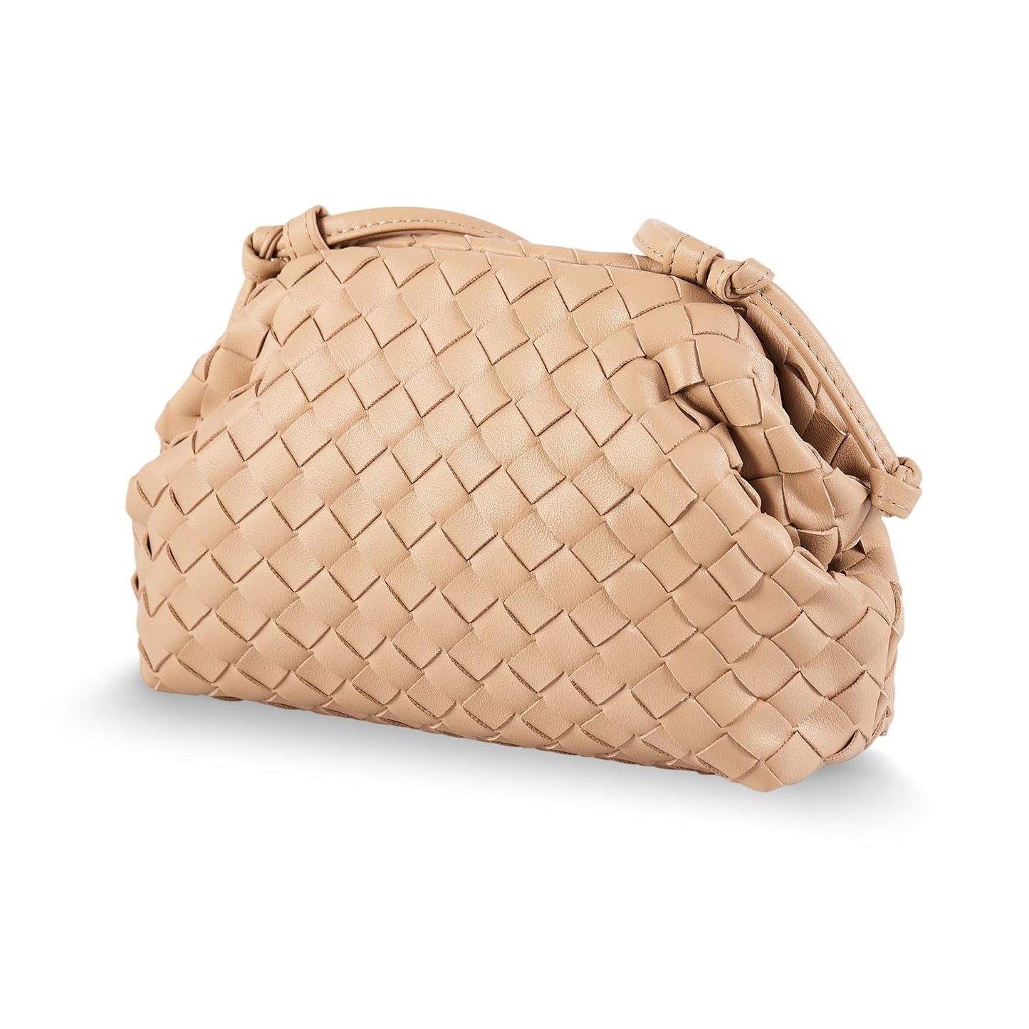 Huralona Dressy Pleated Vegan Leather Clutch Purse Woven Soft Cloud Dumpling Clutch Bag for Women PU Evening Purse Handbag (Nude)