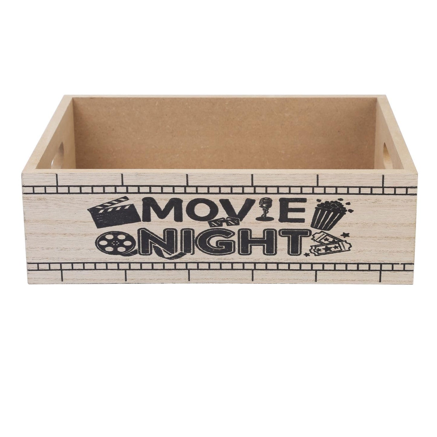 ZQUDBF Wooden Movie Night Snack Tray with Handles – Reusable Popcorn Bucket Organizer for Theater Room Decor – Sturdy Gift Basket for Family Movie Nights & Holiday Parties (Movie Night)