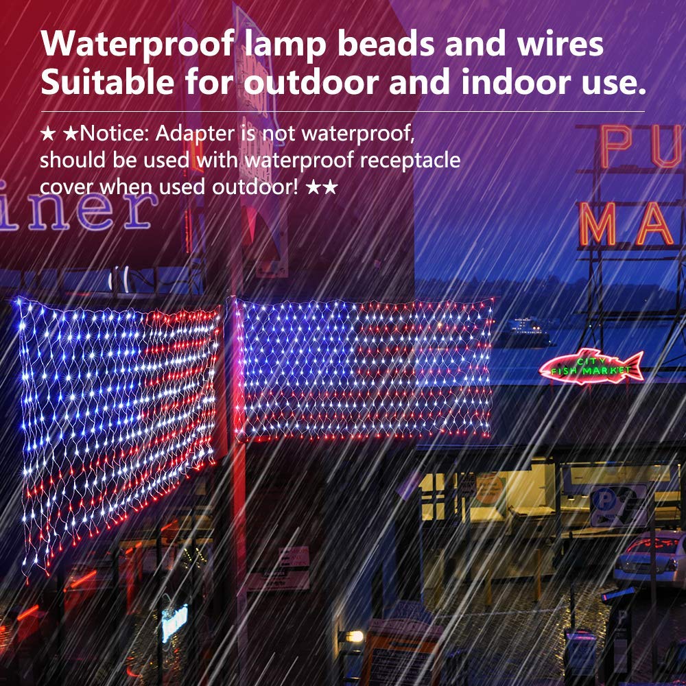 FUNIAO (New) American Flag Lights, 420 LED USA Flag, Outdoor Waterproof Patriotic Lights Hanging Ornaments for Memorial Day, 4th of July, Labor Day, Presidential Election, Christmas