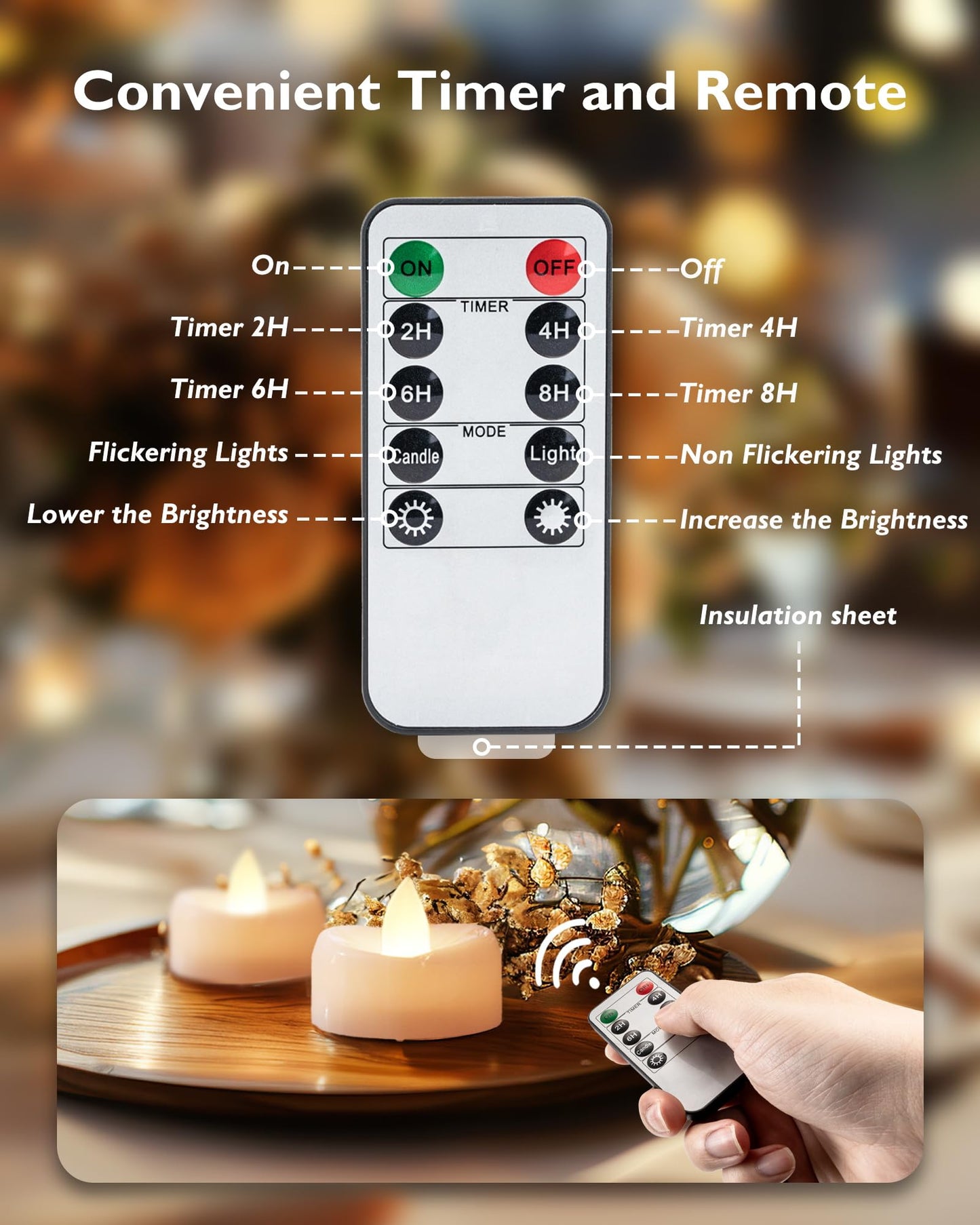merrynights Remote Candles, 24PCS Flameless Tea Lights Candle Battery Operated with Timer, 400+Hours Remote Control LED Tea Lights Votive Candle - 1.5'' D X 1.25'' H- Warm White Light