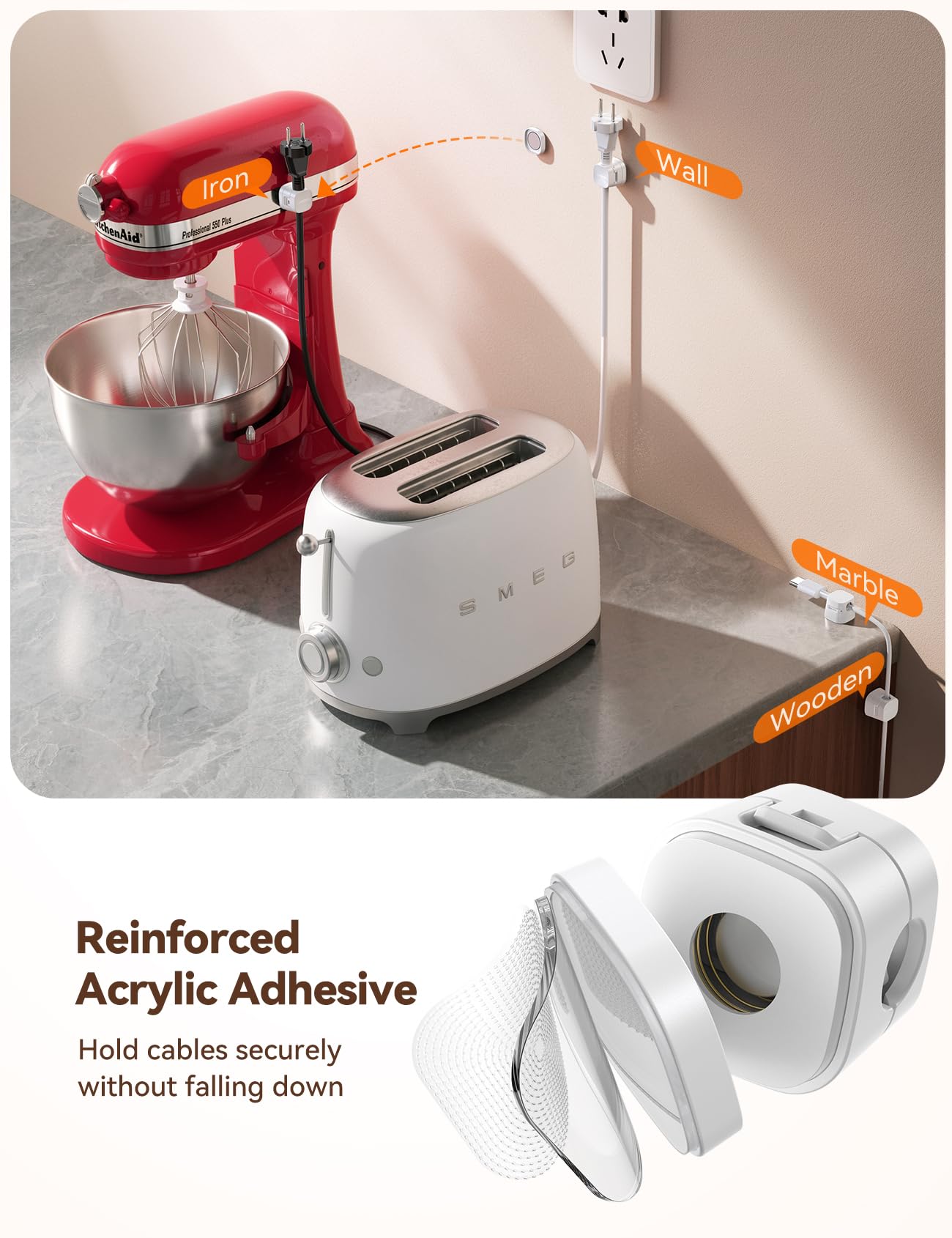 JOYROOM Detachable Magnetic Cord Organizer w/Secure Snap-Lock, 2-in-1 Adhesive& Magnetic Cable Clips, Auto-Fit Spring Management for φ1.5~8mm Cables, Under Desk Nightstand Home Office Car Wire Keeper