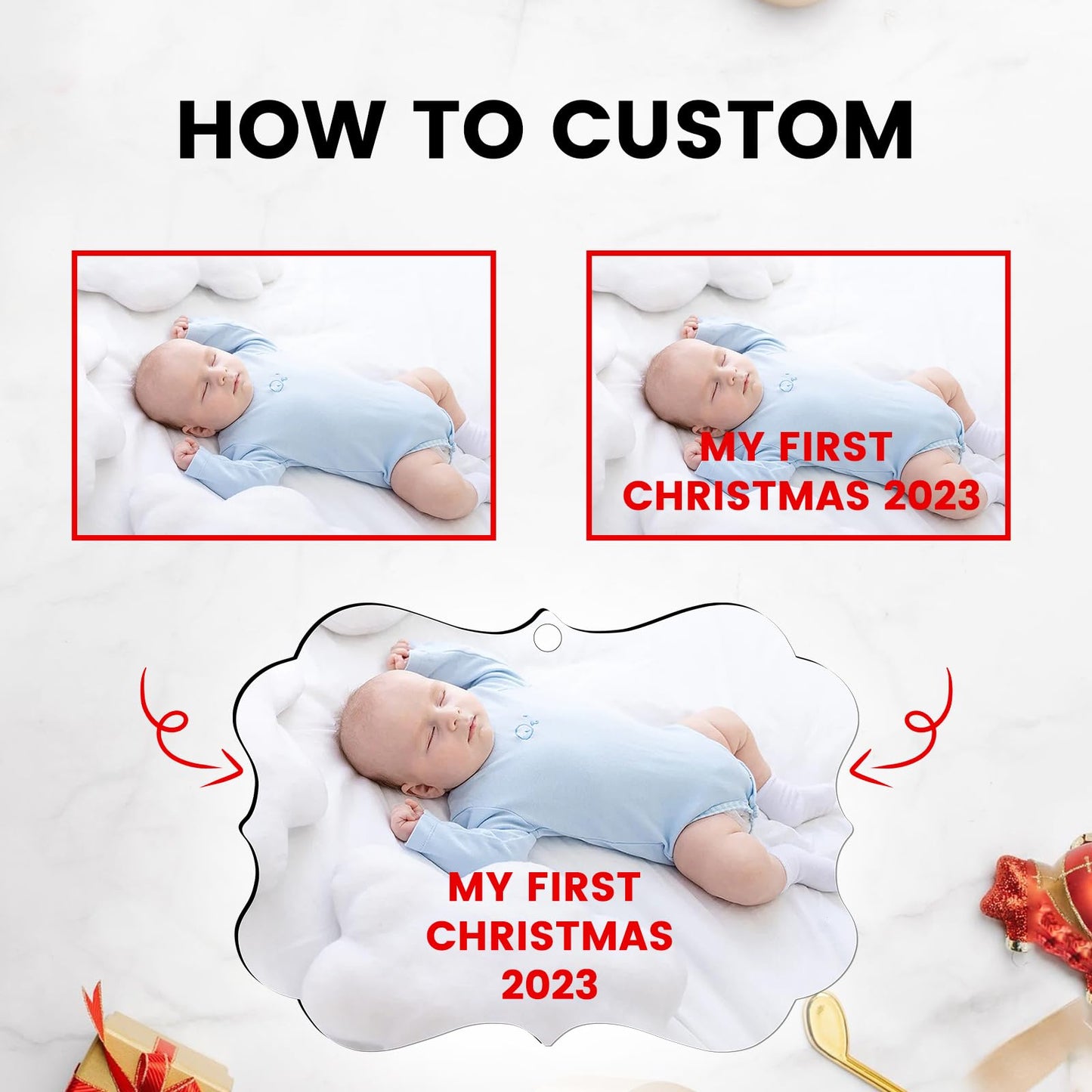 Personalized Family Christmas Ornaments 2026, Custom Photo Ornaments for Christmas Tree Decorations, Baby Shower, Engaged, Married, Family, Friends, Wood Keepsake Gift