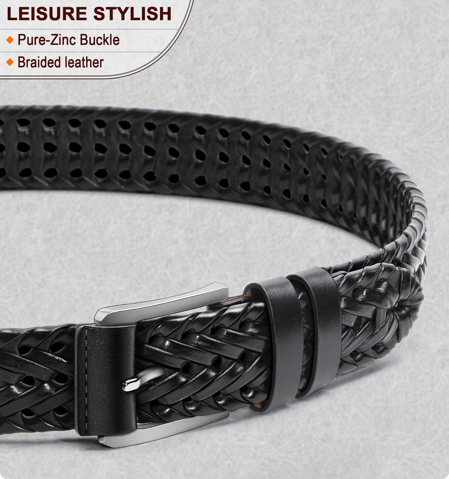 KEMISANT Mens belt 2 Pack, Woven Braided Leather Belt for Men Causal Golf Pants Polo Shirts Matching