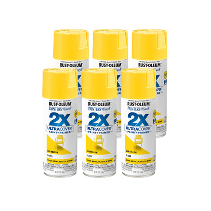 Rust-Oleum 334046-6PK Painter's Touch 2X Ultra Cover Spray Paint, 12 oz, Gloss Sun Yellow, 6 Pack
