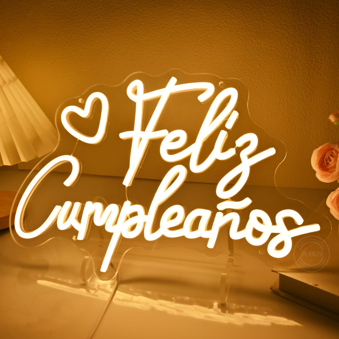 Planzo Feliz Cumpleaños Led Neon Sign Light Spinish Happy Birthday Heart Wall Sign Decor Fiesta Mexican Themed Birthday Party Backdrop Banner Gifts 15.75"x10.12" USB
