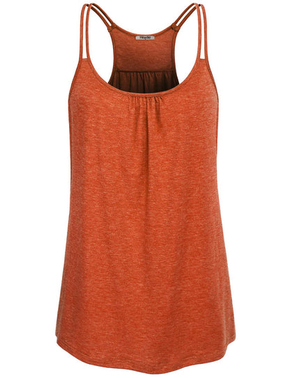 Hibelle Workout Tops for Women, Racerback Spaghetti Strap Tank Tops Loose Fit Ribbed Flowy Sleeveless Activewear Ruched Scoop Neck Fitness Workout Clothes Plus Size Summer Dress Orange L