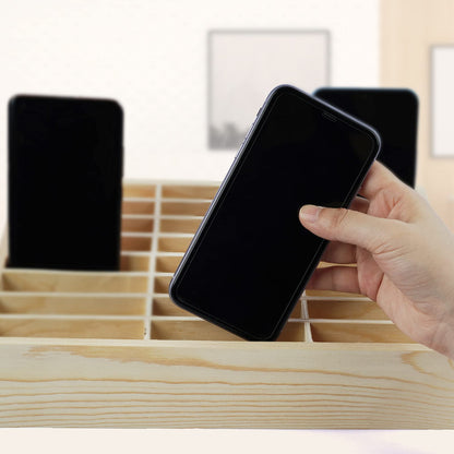 Ozzptuu 36-Grid Wooden Cell Phone Holder Desktop Organizer Storage Box for Classroom Office (36-Grid)