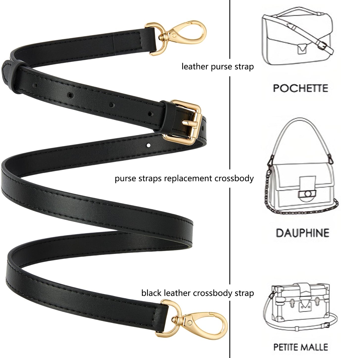 BAIXUEJI Leather Purse Strap Replacement Crossbody Handbag Long Adjustable