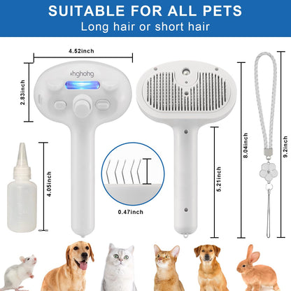 Pet Steam Brush for Shedding, 4 In 1 Brush for Long & Short Haired Cat&Dog, Self-Cleaning Hair Remover with Water Tank And LED Blue Light, Release Button(grey)
