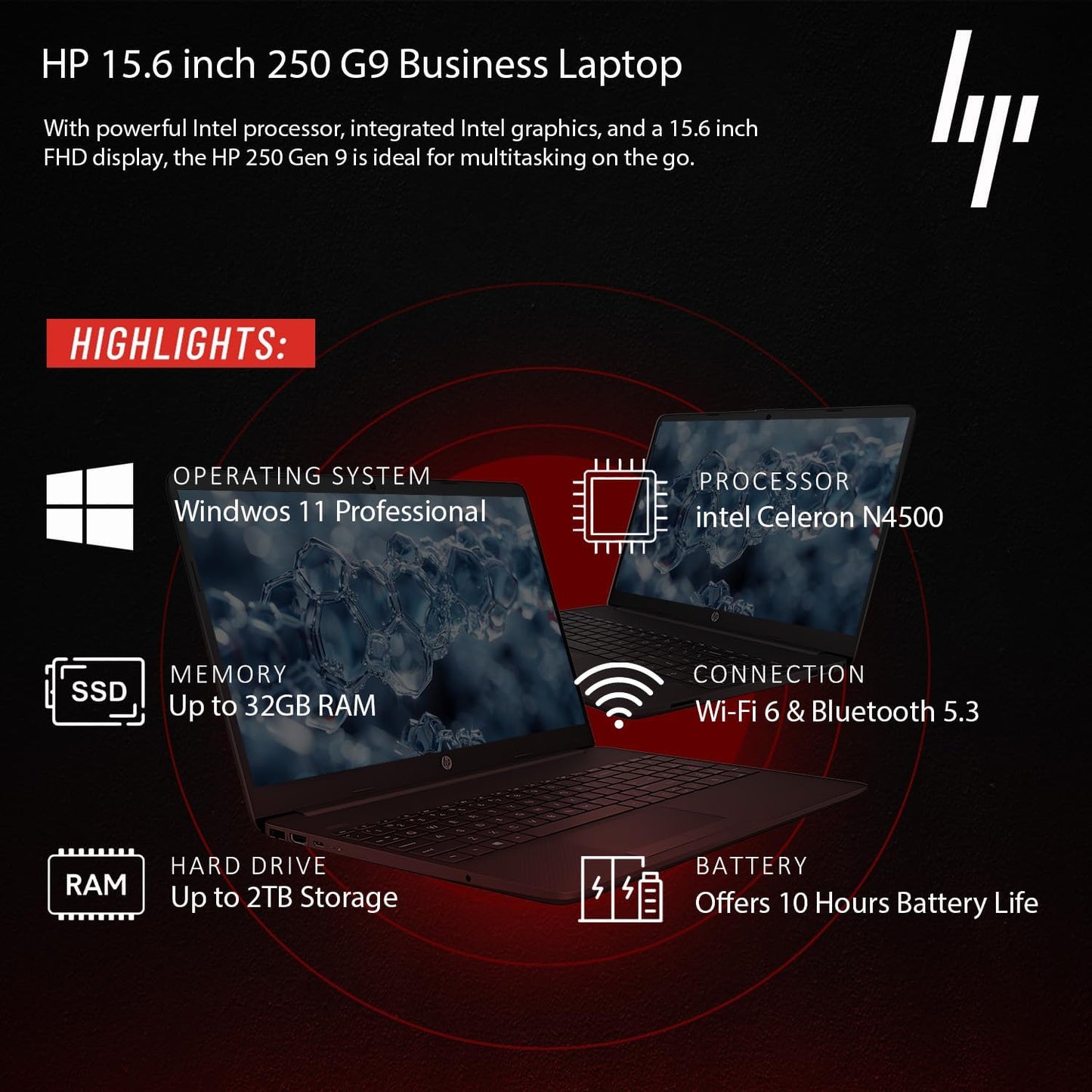 HP 15.6'' Business and Student Laptop Included with Microsoft Office, Intel Powerful Processor, 16GB RAM, 1TB SSD, Ultra Quiet Design, Long Battery Life, Wi-Fi 6, Bluetooth 5, Windows 11 Pro, WOWPC