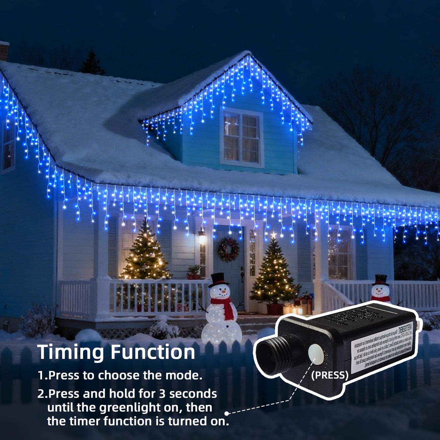 BYIZO Christmas Outdoor Icicle Lights - 480 LED 66+33 FT 8 Modes Curtain Fairy String Light Plug in, Waterproof for Eaves Yard Holiday Xmas Holiday Indoor Outdoor Decoration - Blue White