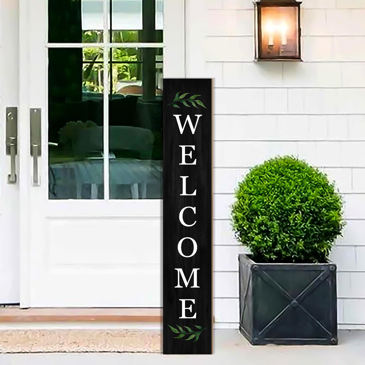 Welcome Wooden Porch Sign 47" Front Door Rustic Standing Large Welcome Porch Sign for Home Front Door Yard Season Party Decor (Black)