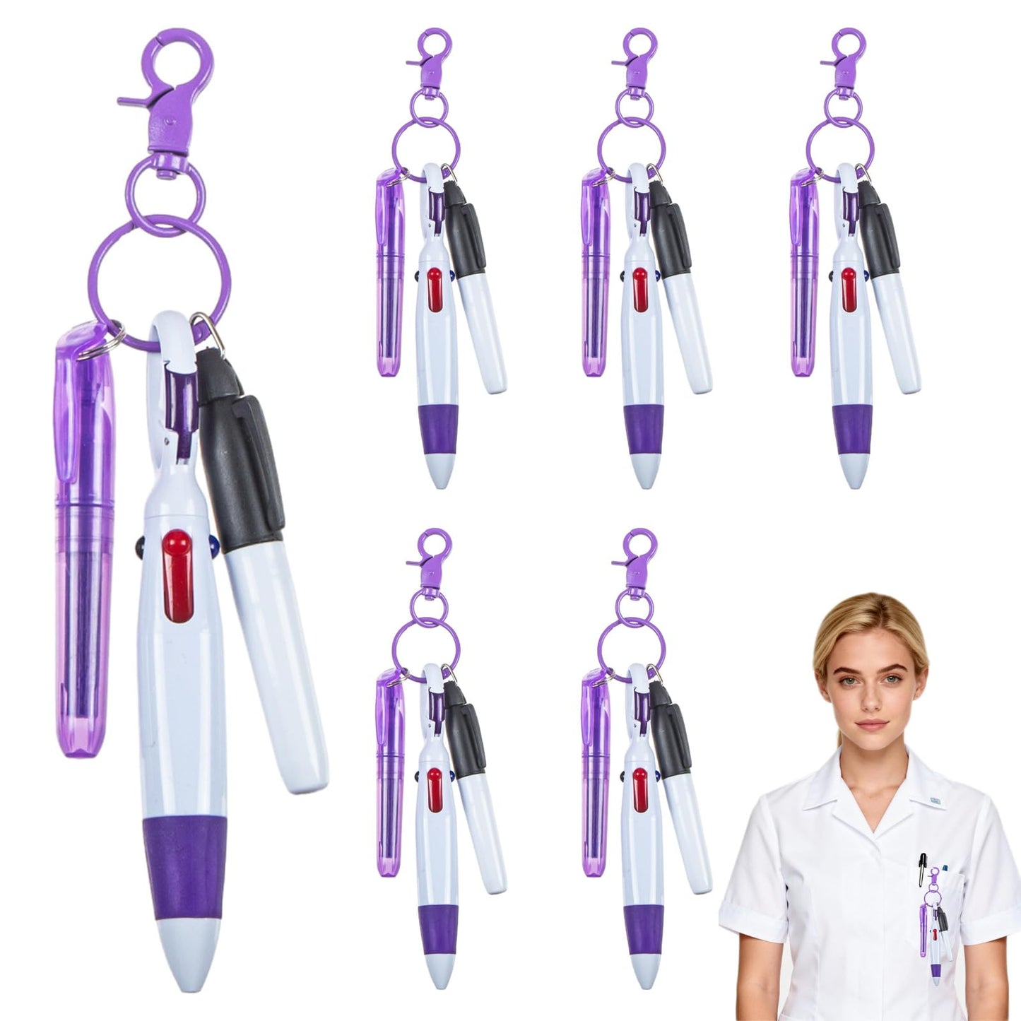 DHDHXDY 24-Piece Nurse Pen Set - Nursing Office Stationery, 4-in-1 Multi-Color Ballpoint Pen Nurse Accessory Set, Suitable for Nurses, Medical Students, and Healthcare Professionals (Purple)