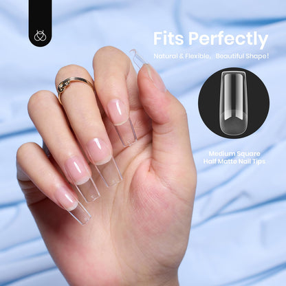 Beetles Gel Nail Kit Short Almond, 240Pcs Easy Nail Extension Set Shaped Clear Tips with 5 in 1 Nail Glue Base & Top Coat and Mini UV Lamp, Nail Tips Art Acrylic Nail Kit Gifts for Women