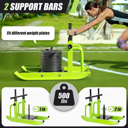 HARVOST Weight Sled Adjustable Height - Weight Training Pull Sled Gym Equipment for Fitness Strength & Speed Training, Suitable for 1" & 2" Weight Plate (Green)