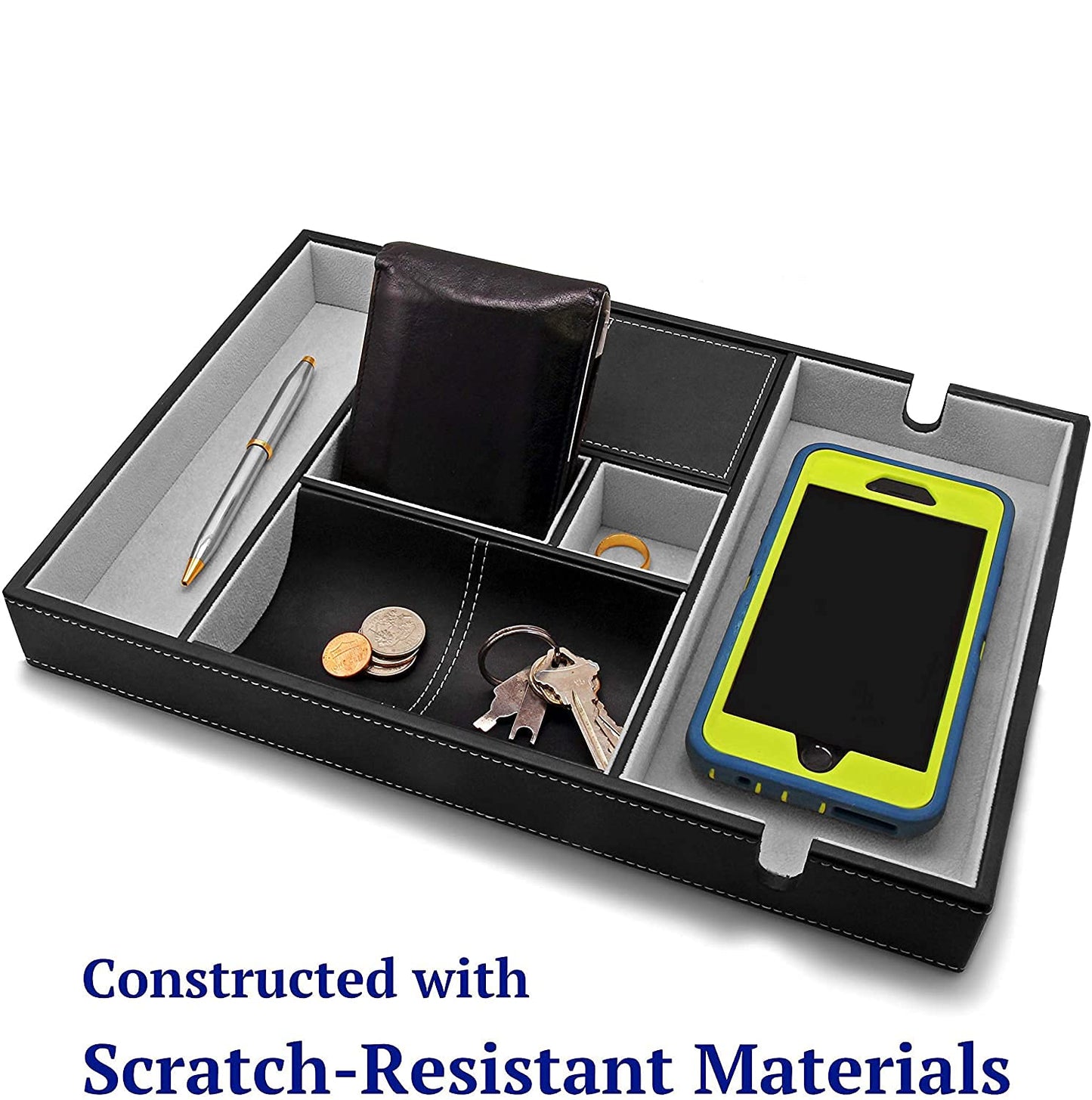 JIADEL Leather Valet Tray for Men - EDC Catch All, Dresser Organizer, Jewelry & Wallet Desk Accessory, Bedside Entryway Key Catchall