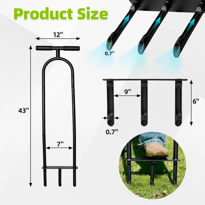 Manual Aerator Lawn Tool – Knee-Friendly Core Aerator for Gardeners with Knee Pain, 3 Hollow Tines for Yard Aeration, Removes Grass Plugs & Loosens Soil to Promote Lawn Health – Black