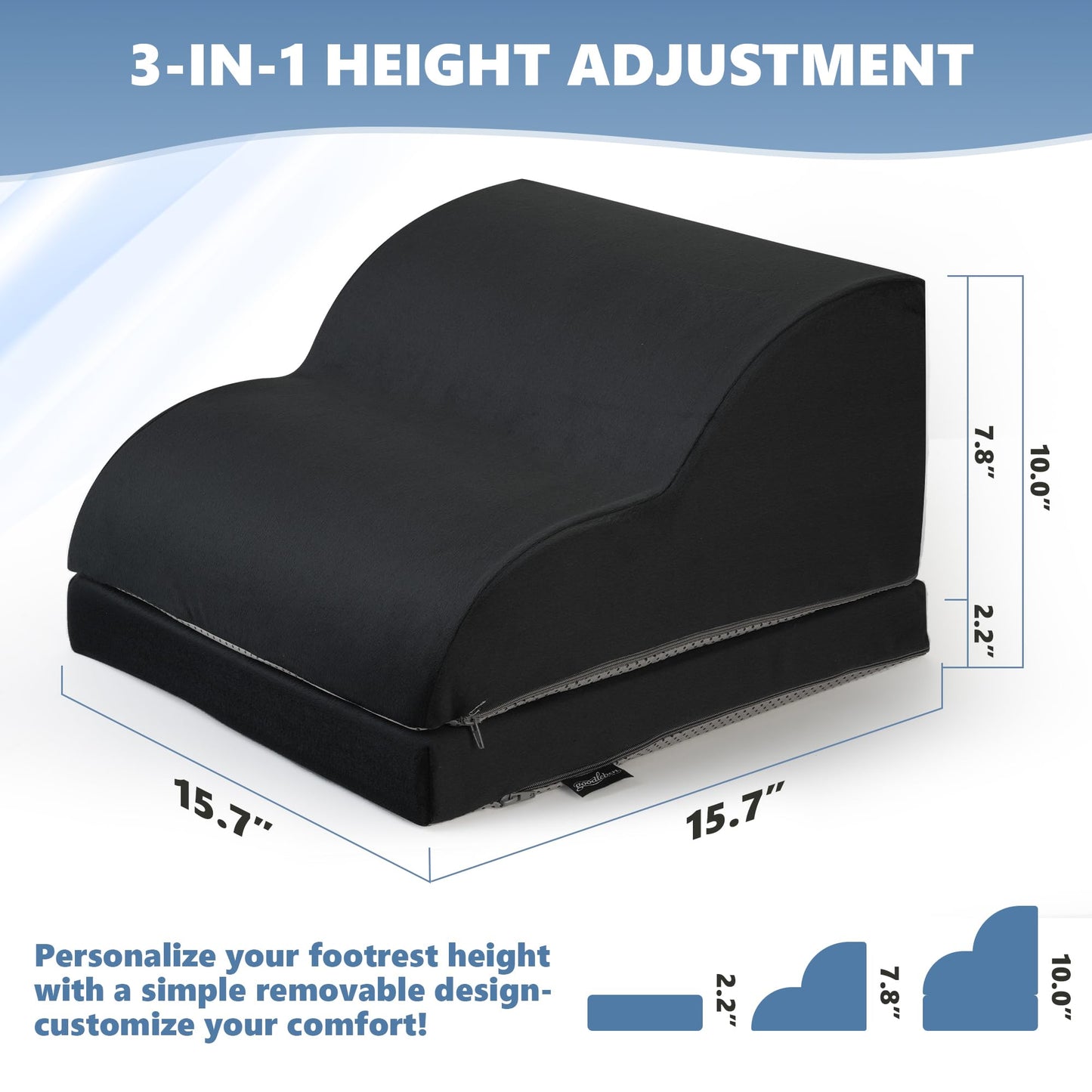 Removable & Washable Foot Rest for Under Desk, 2-Tier Adjustable Foot Stool for Office and Home, Ergonomic Footrest for Seating Comfort at Work/Study (Machine Washable Cover-Black)