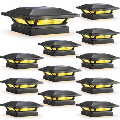 SIEDiNLAR 4x4 Solar Post Cap Lights 16 LEDs 2 Modes 3.5x3.5 4x4 Wooden Vinyl Post Light Waterproof Outdoor for Deck Fence Garden Patio Decor, Warm/Cool White (12 Pack, Black)