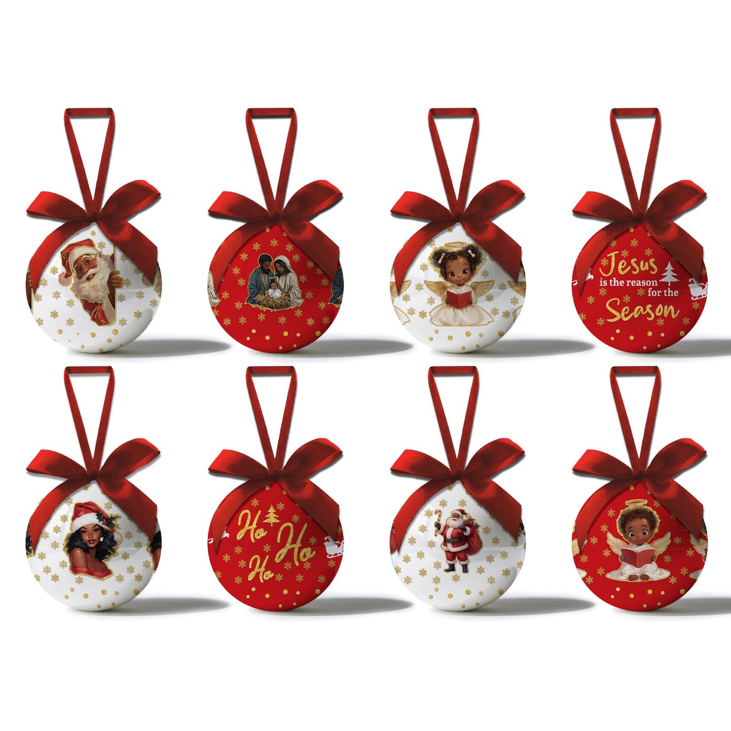 Black Santa Christmas Decorations - Black Santa Ornaments Hanging Balls African American Christmas Tree Decorations, Decoration Ball 2.36 Inch for Xmas Tree Party Home Holiday，Xmas Gifts Set of 16Pcs
