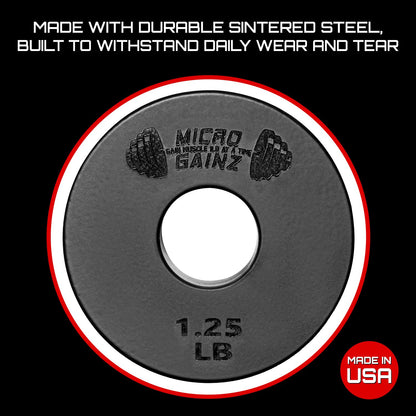 Micro Gainz Standard 1-Inch Center Hole Weight Plates, Set of 2 Black Fractional Plates Choose Set (.25LB-1.25LB), Designed for Standard 1-inch Barbells & Dumbbells, Made In USA (1.25 lb)