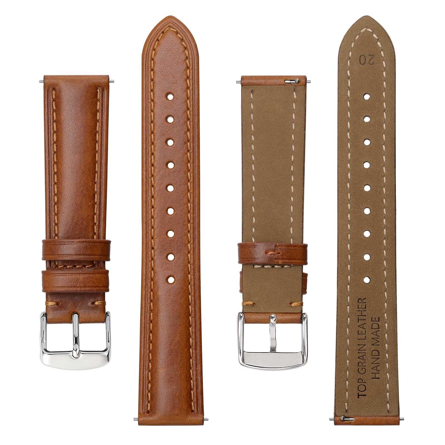 BISONSTRAP Retro Leather Watch Straps for Men, Oil Waxed Calfskin Replacement Band, Quick Release, 18mm, Toffee Brown (Silver Buckle)