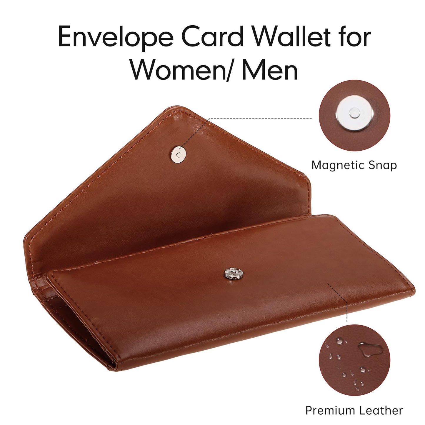 HAWEE Leather Cash Envelope Wallet, RFID Blocking Card Organizer for Women, Reusable Coin Pouch, Coffee Brown