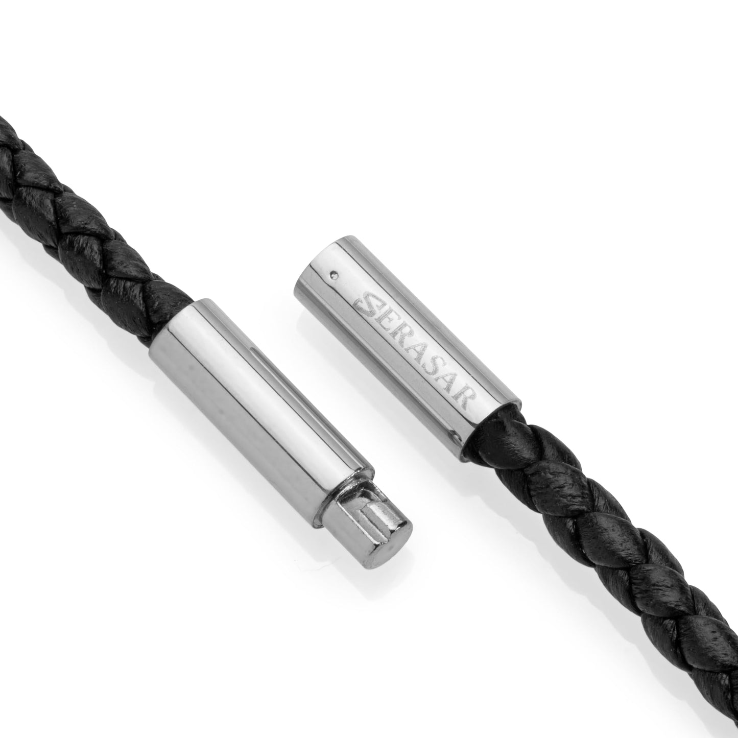 SERASAR Men's Leather Necklace Necklet with Pendant - 50cm Silver Cord Chain Jewelry Box Genuine Gift Locket Choker