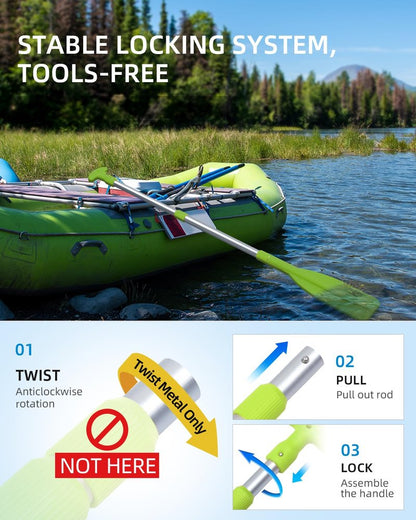 OCEANBROAD Telescoping Emergency Paddle 21''-42''（Assembling Required） Collapsible Paddles Aluminium Shaft for Kayaking Boating Canoeing River Tubing, Green, 2 Paddles