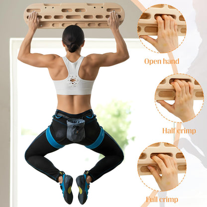 JolliLudo Climbing Hangboard Rock Climbing Fingerboard Gifts Portable Mounted Training Station Pull Up Bar Wooden Hand Grip Strengthener Exerciser with Installation Kit and Rope for Climbers Athletes