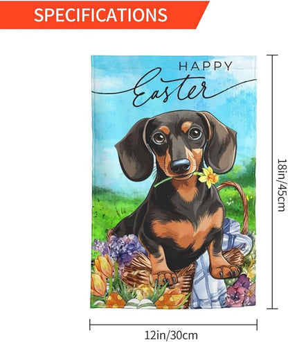 Flower Dachshund Dog Happy Easter Bunny Cute Egg Garden Flag Welcome Party Outdoor Outside Decorations Picks Home House Garden Yard Decor 12x18 Inch