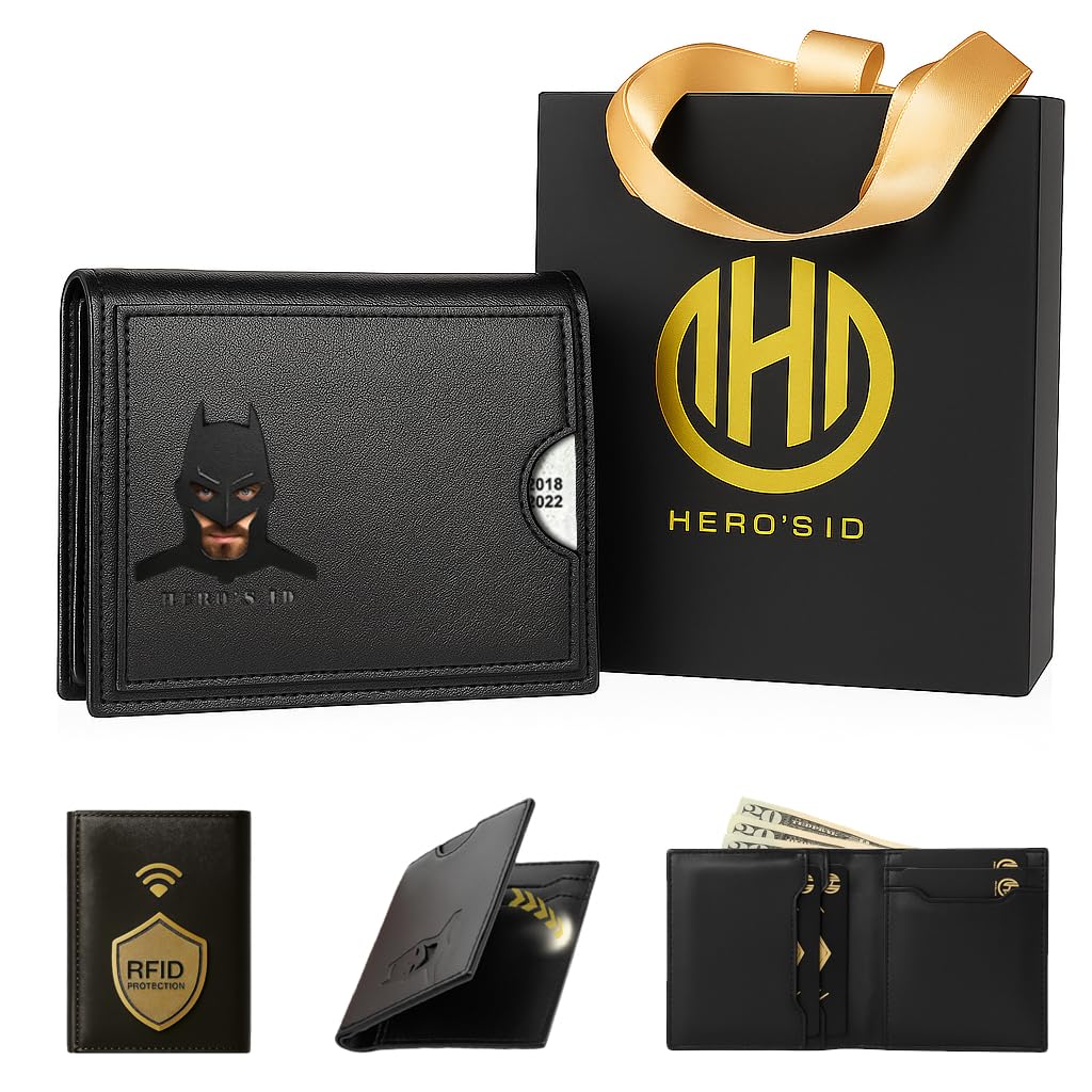 Leather Bat Wallet - Bifold wallet Man Woman, Superhero Mask Slim Card Holder, Bat ID Heroic wallet- Unique Valentine’s day Gift Birthday, Anniversary, for Dad, Husband, Boyfriend, Father's day