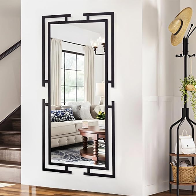 Large Decorative Wall Mirror Full Length, 60"x30", Tempered Black Mirror Wall Decor with Metal Frame for Living Room, Entryway, Bedroom, Horizontal/Vertical