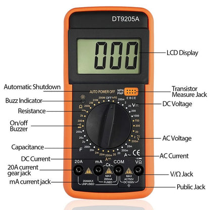Sutekus Digital Multimeter AC DC Voltmeter Ohm Volt Amp Tester Resistance Capacitance Diode HFE Tester