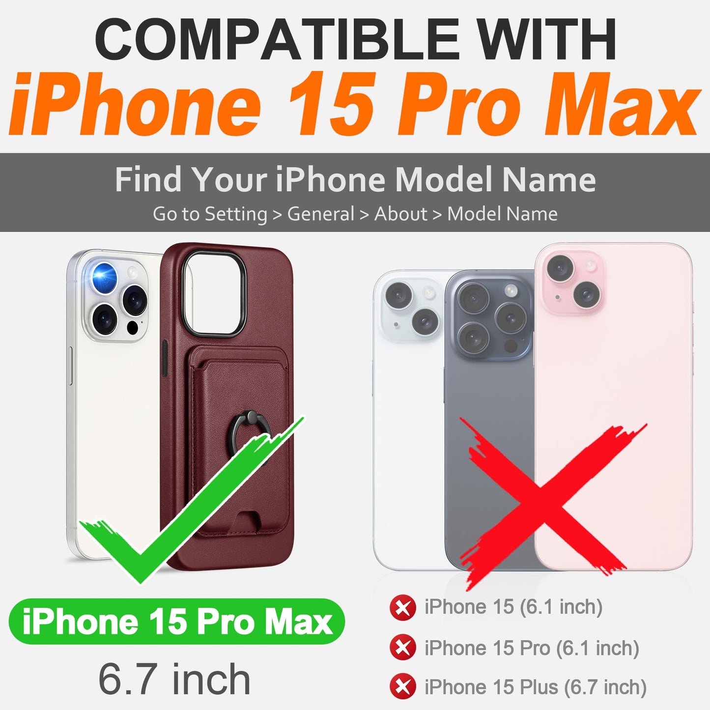 SHIELDON Genuine Leather Case for iPhone 15 Pro Max + Removable Magnetic Card Holder, Magnetic Wireless Charging Non-Slip Stand RFID Blocking Shockproof Compatible with iPhone 15 Pro Max - Wine Red