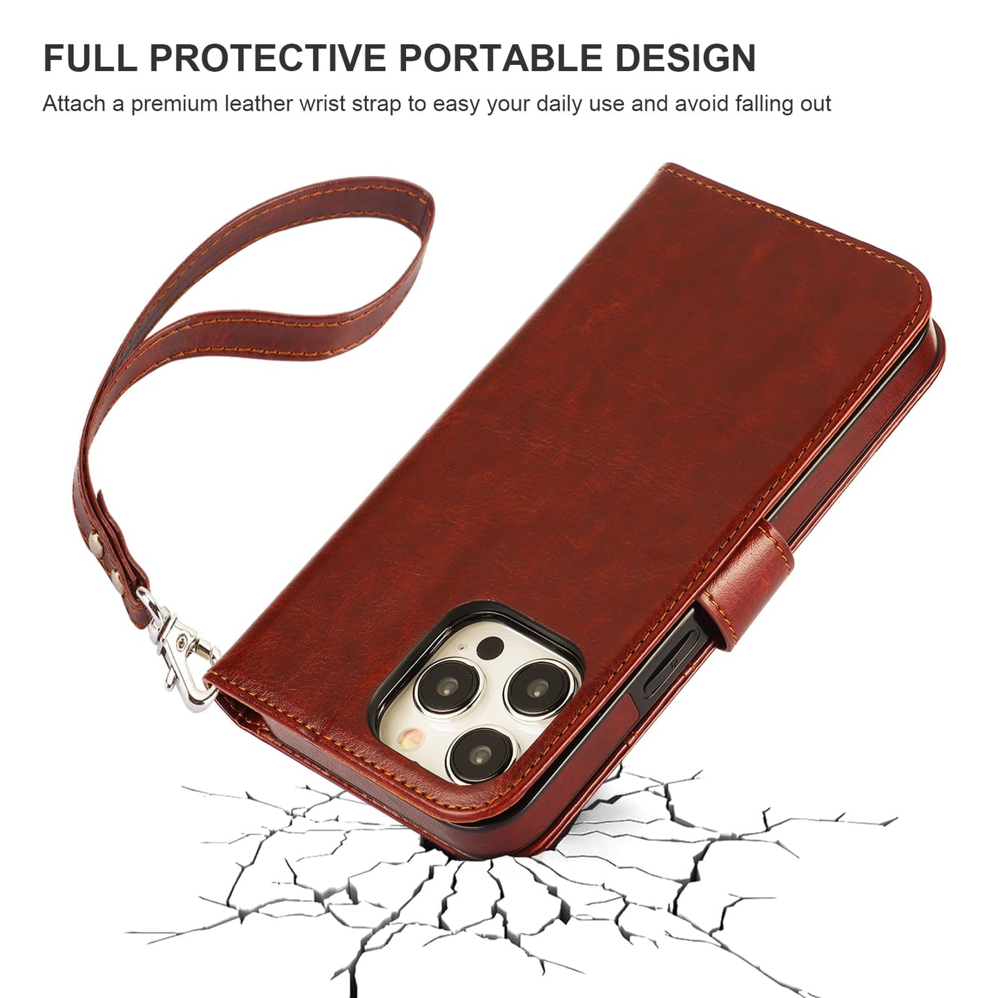 Bocasal Detachable Wallet Case for iPhone 15 Pro Max RFID Blocking Card Slots Holder Premium PU Leather Magnetic Kickstand Shockproof Wrist Strap Removable Flip Protective Cover 5G 6.7 inch (Brown)