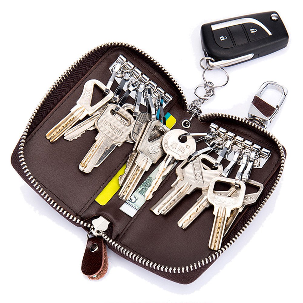 Zitokin Large Leather Key Case Wallet with 12 Hooks & 1 Keychain/Ring for Men or Women (Coffee)
