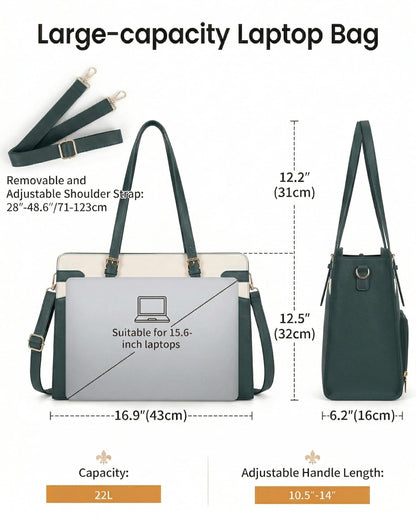 RAINSMORE 2-in-1 Laptop Bag with Insulated Lunch Compartment for Women 15.6 Inch PU Leather Work Tote for Teachers Nurses, Professional Water-Resistant Business Briefcase for Office & Travel