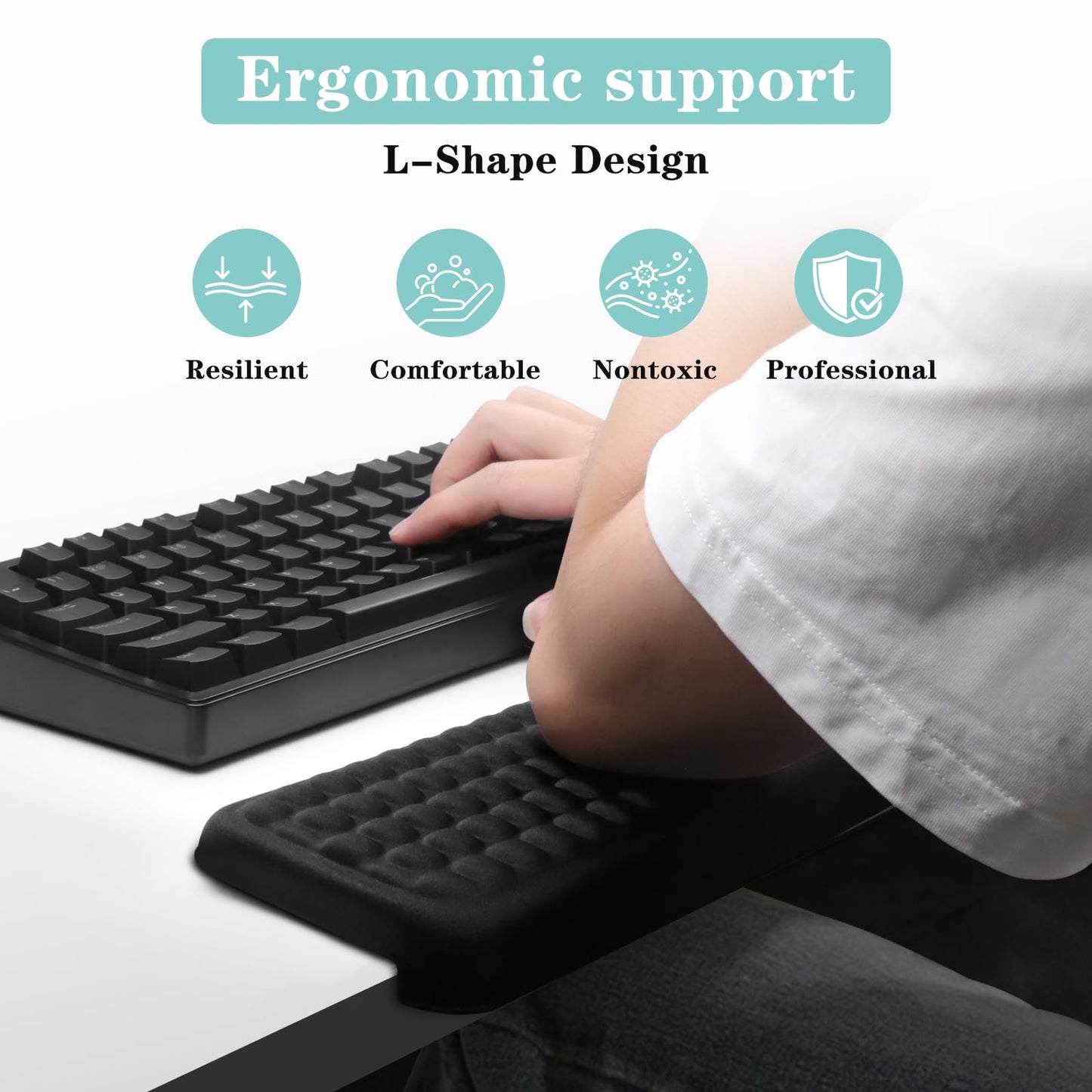L-Shaped Desk Elbow Pad for Desk, 2-Piece Memory Foam Elbow Pads with Non-Slip, Ergonomic Desk Edge Cushion, Wrist Support Arm Rest for Office and Gaming (11.8 * 3.9 inch)