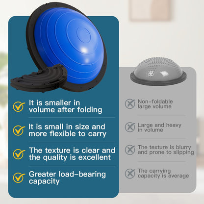Vtory Foldable Balance Ball, Upgrate Half Ball Balance Trainer, 1300 lbs Capacity Stability Ball, 23.5 Inch Yoga Half Ball, with Resistance Band & Foot Pump, No-slip