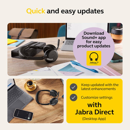 Jabra Evolve2 65 Flex Stereo Headset with Bluetooth, Wireless Charging Pad - Noise-Cancelling ClearVoice Technology & Hybrid Active Noise Cancellation - Certified for Microsoft Teams - Black