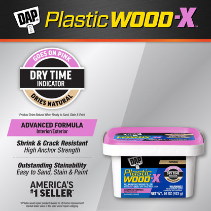 DAP Plastic Wood-X with DryDex Wood Filler, Natural, 16 Oz (7079800542)