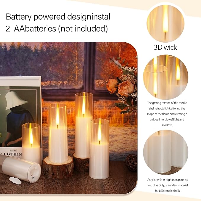 Flickering Flameless Candles,Battery Operated, Flameless Candles with Remote, 2/4/6/8 Hour Timer, Realistic Jumping Flame Effect, Perfect for Home Decor, Holiday Decoration Pcs 9 (White)