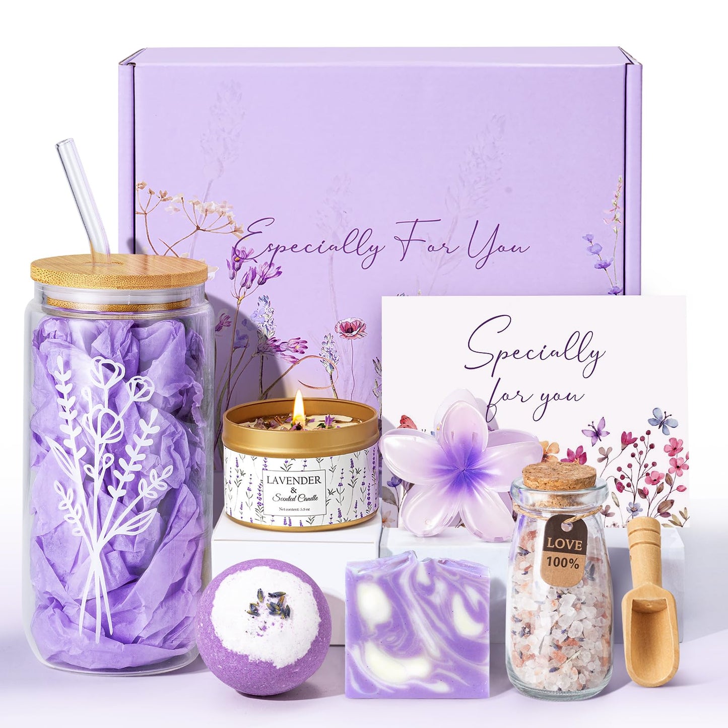 Birthday Gifts for Teen Girls Women, Teen Girl Gifts Basket , Teenager Girls Self Care Gift for Women Get well Soon Gifts Glass Cup with Lid and Straw for Her,Mom,Sister,Wife ,Friend, Daughter