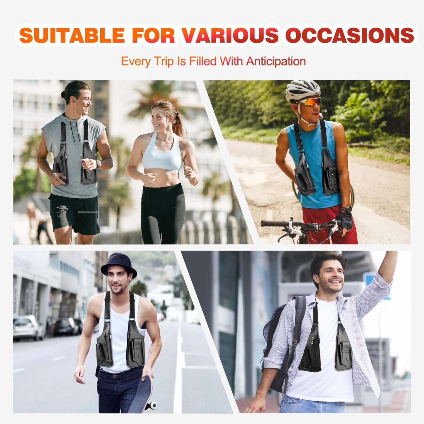 BIFENGSHUNCAI Double Shoulder Armpit Bagm, Mens Leather Shoulder Holster Bag with Anti-Theft Hidden Adjustable Strap Holster, Multi-Pocket Outdoor Water Resistant Crossbody Pack (Black)