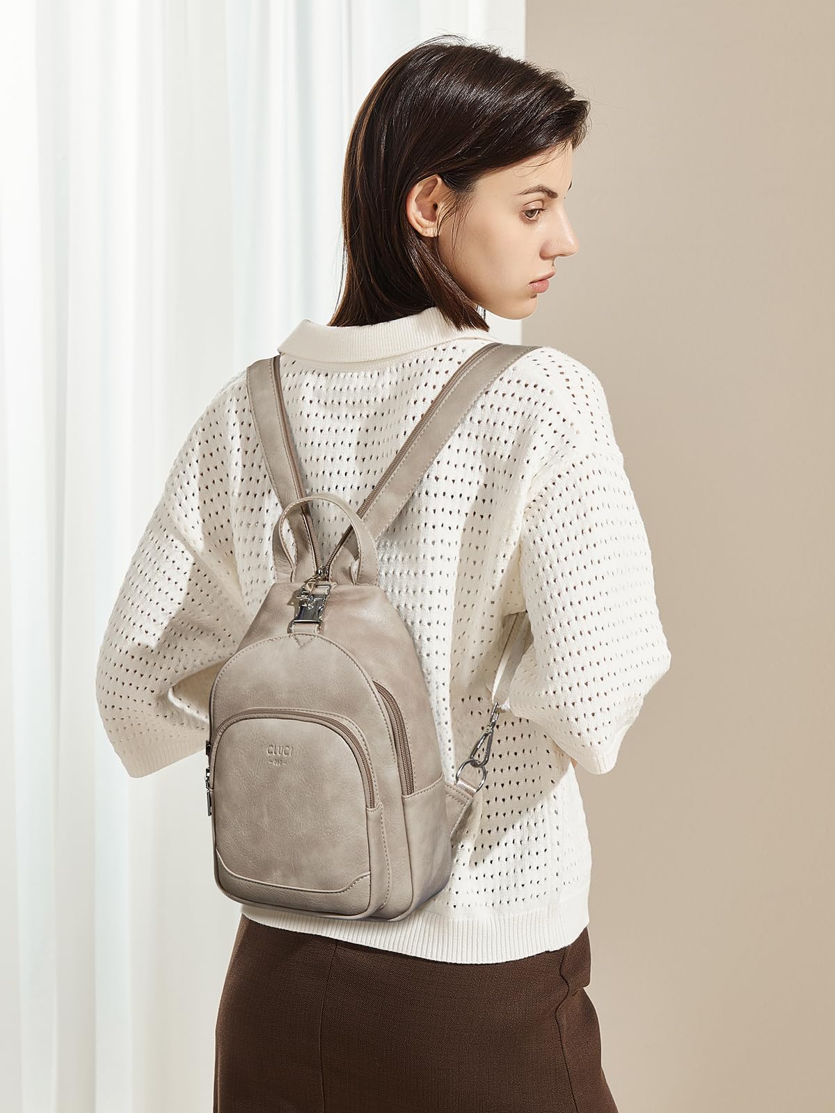 CLUCI Leather Sling Backpack for Women - Small Convertible Crossbody Bag for Travel