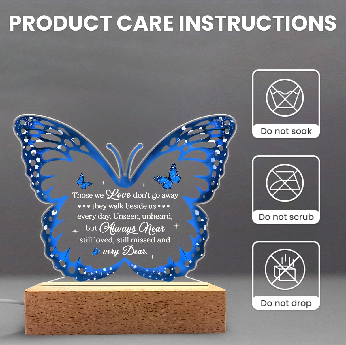 SANDJEST Memorial Butterfly Night Light - Sympathy Gifts for Loss of Loved One - Those We Love Don't Go Away Acrylic Night Lights Bereavement Gift Condolence Keepsake Lamp