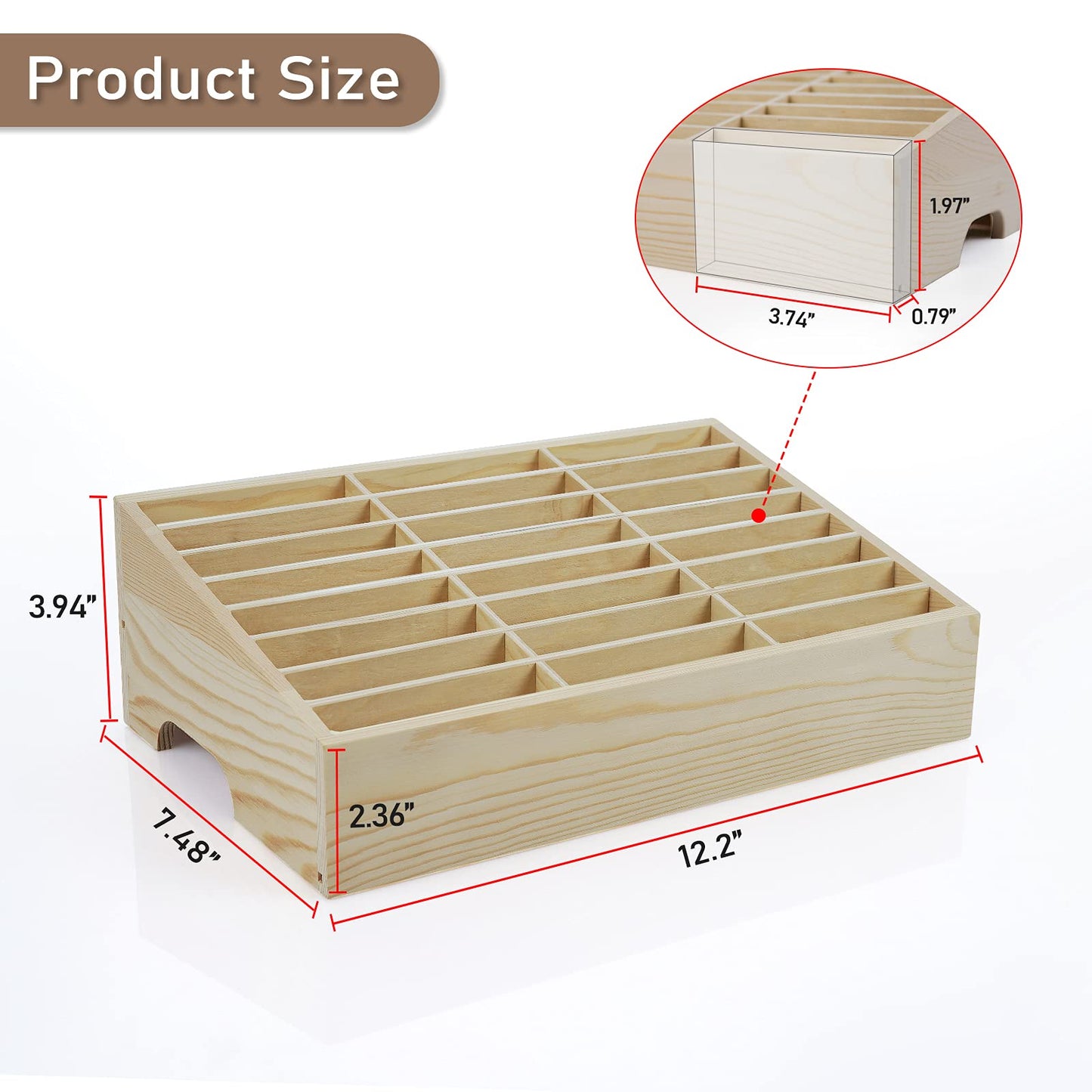 Ozzptuu 24-Grid Wooden Cell Phone Holder Desktop Organizer Storage Box for Classroom Office (24-Grid)