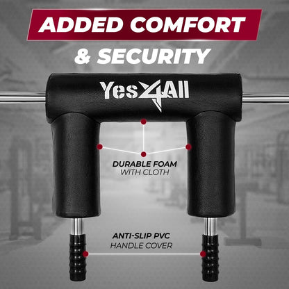 Yes4All Anti-Slip Squat Bar Attachment 1000LB, Squat Olympic Bar & Bar Pad with Comfortable Neck and Shoulder Pads, Extra Handle for Free Weights Strength Training, and Body Building, Alloy Steel