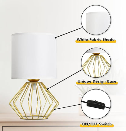 Hamilyeah Table Lamps Set of 2, Modern Bedside Lamps with White Fabric Shade, Industrial Night Stand Lamps with On/Off Switch, Gold Simple Lamp for Bedroom, Living Room